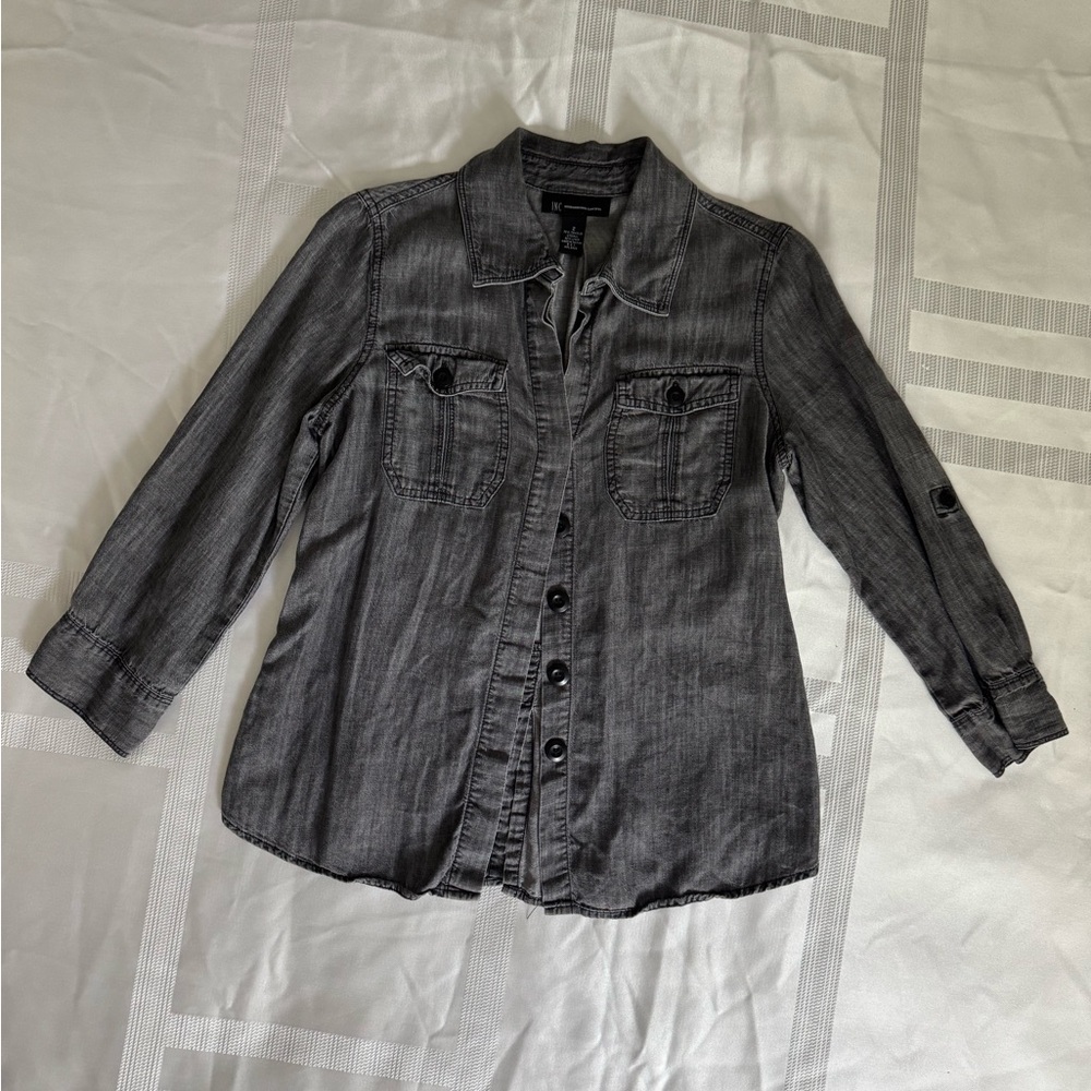 INC International Concepts Women's Washed Black Button-Down Shirt
